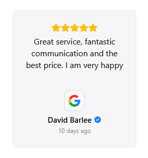Five-star Google review from David Barlee praising Evergy’s great service, fantastic communication, and best pricing.